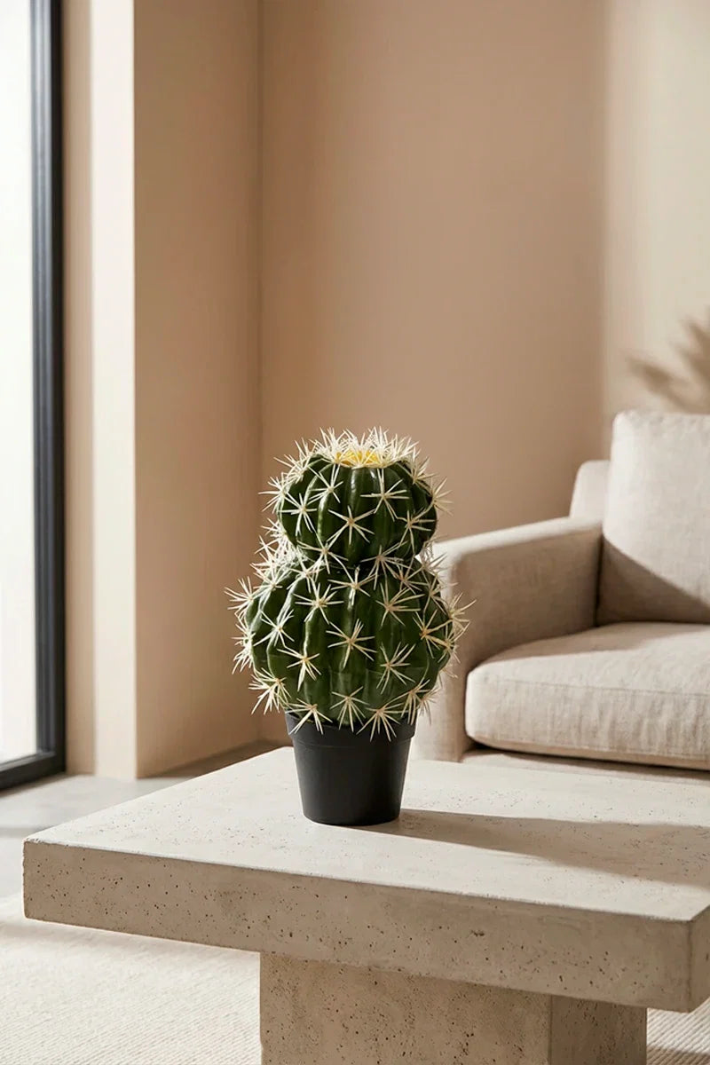 Planta cactus Echinocactus grusonii artificial