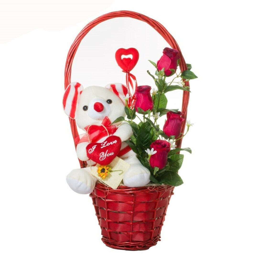 Cesta peluche rosas